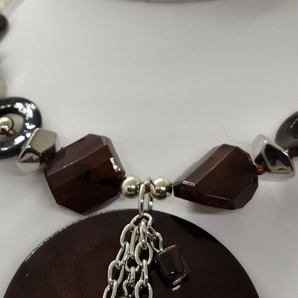 Silver Tone‎ And Brown Collar Necklace - Picture 3 of 6
